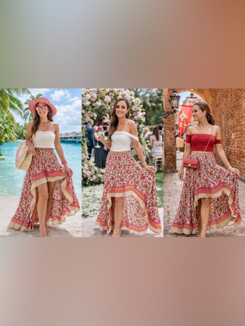 NWT Boho Floral High Low Maxi Skirt Vacation Resort Wear Summer Wedding Guest - Picture 3 of 3